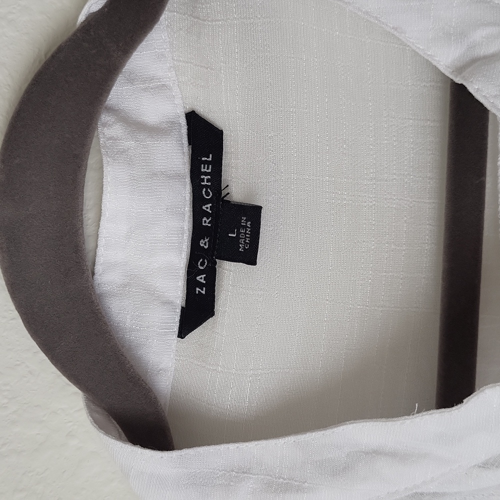 Zac & Rachel White Sheer Gauze Top Blouse Push Up Button Tab Sleeves L - Picture 2 of 8